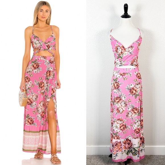 Maaji Dresses & Skirts - Maaji Womens Lisse Pink Floral Print Maxi Dress Size Medium